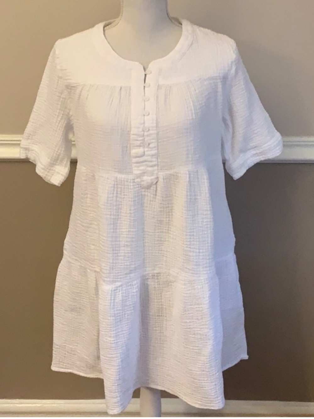 Yakira Bella White Cotton Tiered Midi Dress